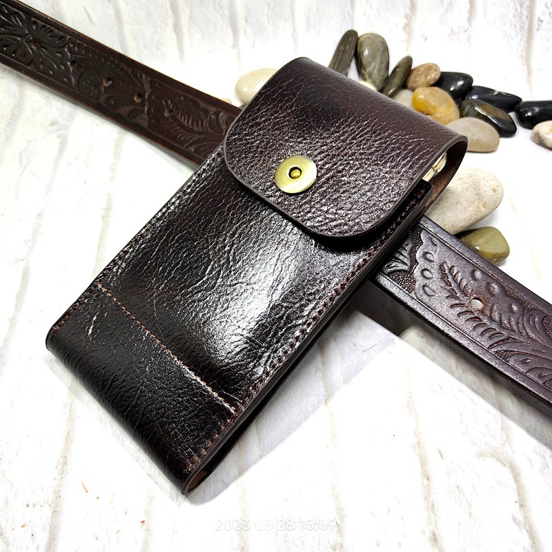 Phone Accessories For Men - Sac de taille en cuir véritable